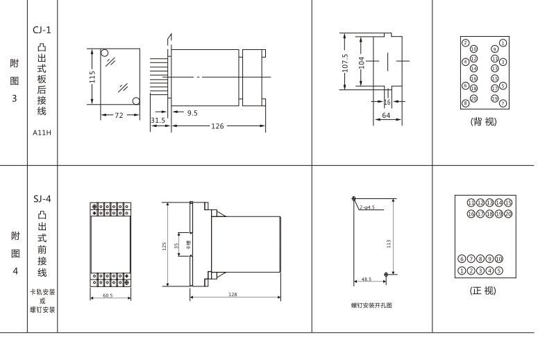 JLS-81/123A靜態雙位置繼電器外形及開孔尺寸圖2 JLS-81/123A靜態雙位置繼電器外形及開孔尺寸圖2