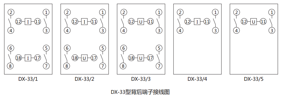DX-33/5信號繼電器背后端子接線圖及外引接線圖 DX-33/5信號繼電器背后端子接線圖及外引接線圖