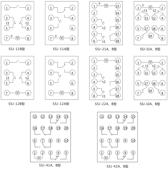 SSJ-42B靜態時間繼電器內部接線及外引接線圖(正視圖)圖片 SSJ-42B靜態時間繼電器內部接線及外引接線圖(正視圖)圖片