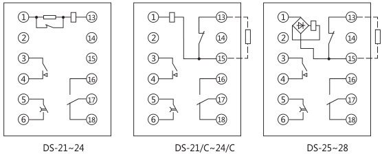 DS-23C時間繼電器內部接線及外引接線圖(正視圖) DS-23C時間繼電器內部接線及外引接線圖(正視圖)