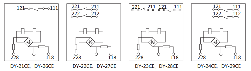 DY-28CE電壓繼電器內部接線及外引接線圖