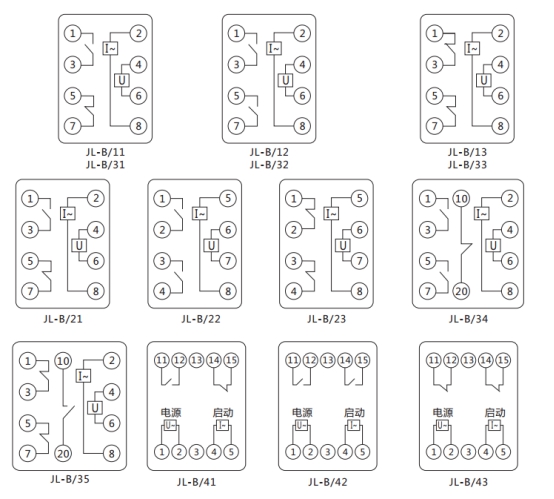 JL-B/43內(nèi)部接線及外引接線圖(正視圖) JL-B/43內(nèi)部接線及外引接線圖(正視圖)