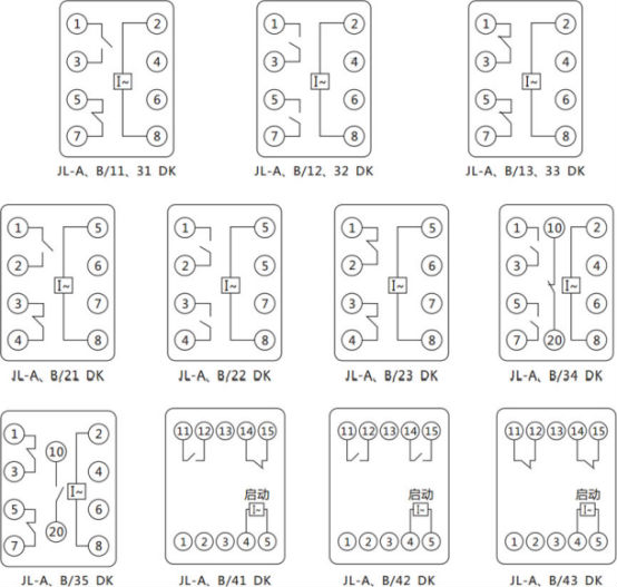 JL-A、B/21 DK無輔源電流繼電器內部接線及外引端子圖(正視圖) JL-A、B/21 DK無輔源電流繼電器內部接線及外引端子圖(正視圖)