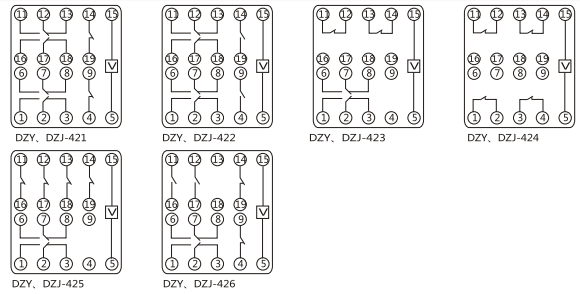 DZY(J)-404導軌式中間繼電器內部端子外引接線圖(正視) DZY(J)-404導軌式中間繼電器內部端子外引接線圖(正視)
