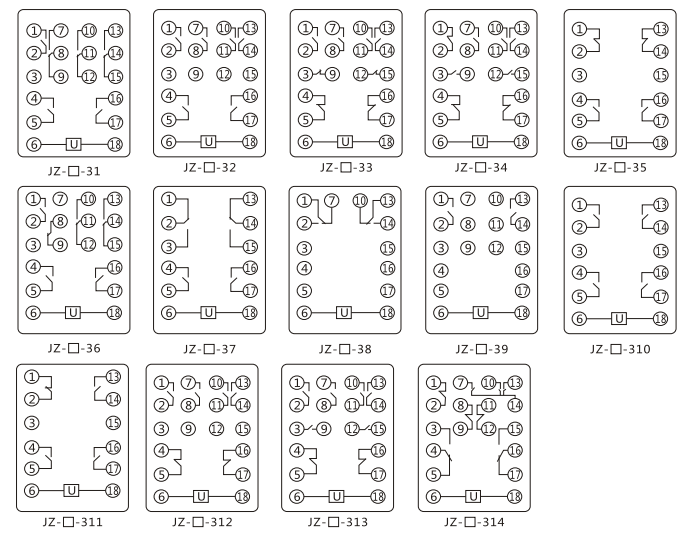 JZY(J)-310靜態中間繼電器內部接線圖及外引接線圖 JZY(J)-310靜態中間繼電器內部接線圖及外引接線圖