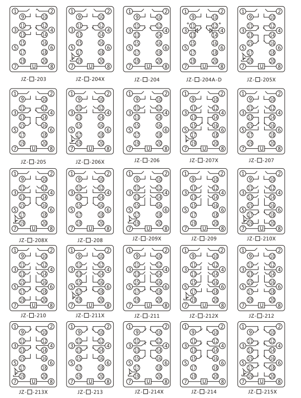 JZY(J)-204A-D靜態(tài)中間繼電器內(nèi)部接線圖及外引接線圖 JZY(J)-204A-D靜態(tài)中間繼電器內(nèi)部接線圖及外引接線圖