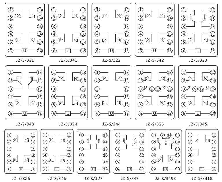 JZ-S/344靜態(tài)可調延時中間繼電器內部接線圖及外引接線圖 JZ-S/344靜態(tài)可調延時中間繼電器內部接線圖及外引接線圖